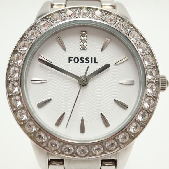 Fossil Jesse Silver Tone 34mm Gem Set Bezel Womens Watch ES2362 w New Battery - Picture 6 of 13